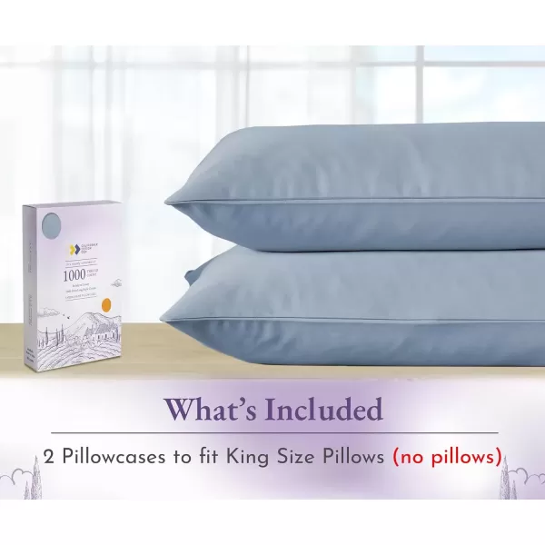 imageCalifornia Design Den 1000 Thread Count Soft ampamp Smooth 100 Cotton Sateen Weave HotelQuality Set of 2 Classic Style Bright White Pillow Cases Standard Size Fits Std ampamp Queen Size PillowsBlue