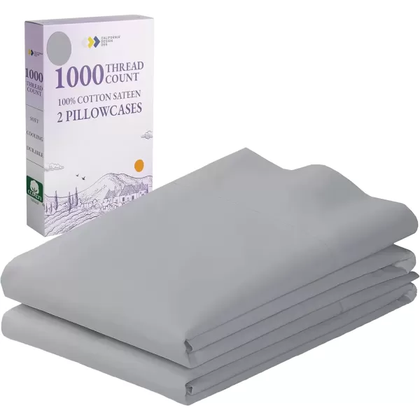 imageCalifornia Design Den 1000 Thread Count Soft ampamp Smooth 100 Cotton Sateen Weave HotelQuality Set of 2 Classic Style Bright White Pillow Cases Standard Size Fits Std ampamp Queen Size PillowsLight Grey