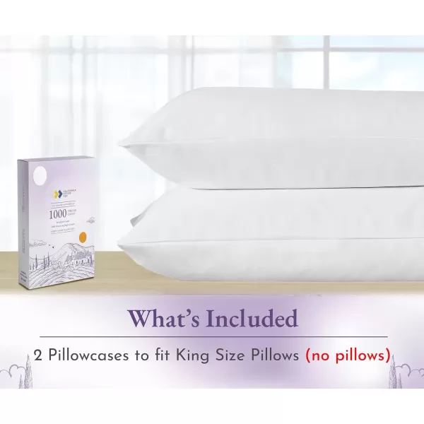 imageCalifornia Design Den 1000 Thread Count Soft ampamp Smooth 100 Cotton Sateen Weave HotelQuality Set of 2 Classic Style Bright White Pillow Cases Standard Size Fits Std ampamp Queen Size PillowsBright White