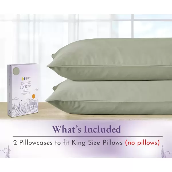 imageCalifornia Design Den 1000 Thread Count Soft ampamp Smooth 100 Cotton Sateen Weave HotelQuality Set of 2 Classic Style Bright White Pillow Cases Standard Size Fits Std ampamp Queen Size PillowsSage Green