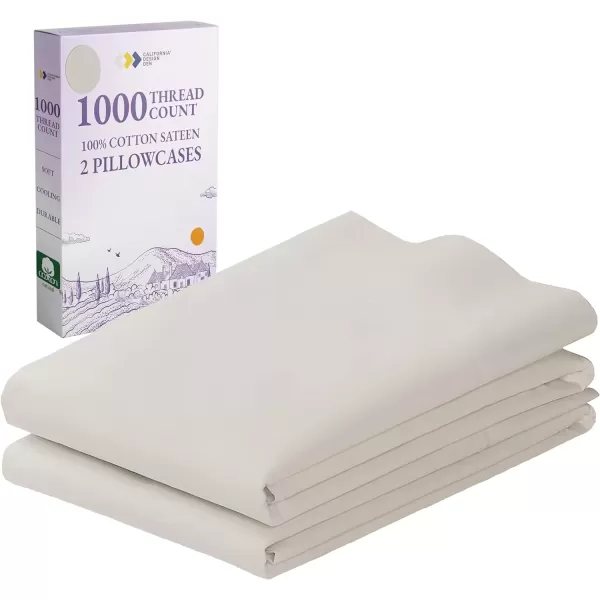 imageCalifornia Design Den 1000 Thread Count Soft ampamp Smooth 100 Cotton Sateen Weave HotelQuality Set of 2 Classic Style Bright White Pillow Cases Standard Size Fits Std ampamp Queen Size PillowsBeige