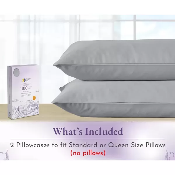 imageCalifornia Design Den 1000 Thread Count Soft ampamp Smooth 100 Cotton Sateen Weave HotelQuality Set of 2 Classic Style Bright White Pillow Cases Standard Size Fits Std ampamp Queen Size PillowsLight Grey