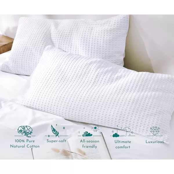 imageCalifornia Design Den 3 Piece King Size Duvet Cover Set 400 Thread Count 100 Cotton Sateen Soft Luxury Sateen Weave Comforter Cover and Two Pillow Shams Button Closure and Corner Ties WhiteKing06 White Waffle