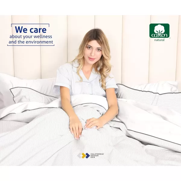 imageCalifornia Design Den 3 Piece King Size Duvet Cover Set 400 Thread Count 100 Cotton Sateen Soft Luxury Sateen Weave Comforter Cover and Two Pillow Shams Button Closure and Corner Ties WhiteKing12 Pinstripe