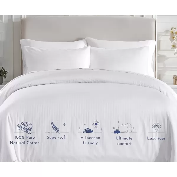 imageCalifornia Design Den 3 Piece King Size Duvet Cover Set 400 Thread Count 100 Cotton Sateen Soft Luxury Sateen Weave Comforter Cover and Two Pillow Shams Button Closure and Corner Ties WhiteKing08 Striped White