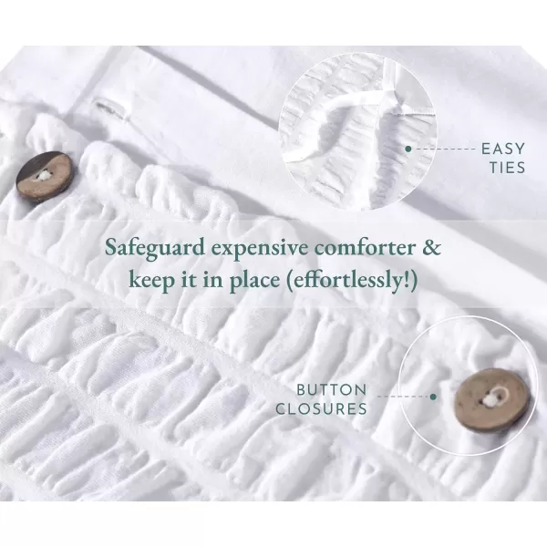 imageCalifornia Design Den 3 Piece King Size Duvet Cover Set 400 Thread Count 100 Cotton Sateen Soft Luxury Sateen Weave Comforter Cover and Two Pillow Shams Button Closure and Corner Ties WhiteKing14 Seersucker  White