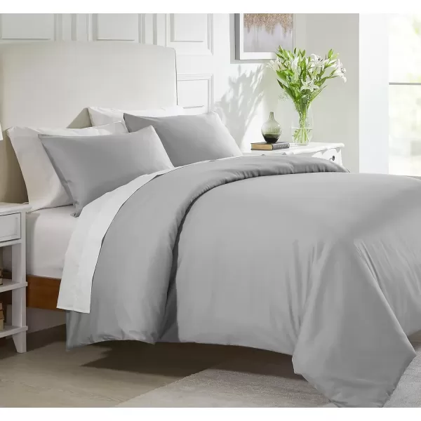 imageCalifornia Design Den 3 Piece King Size Duvet Cover Set 400 Thread Count 100 Cotton Sateen Soft Luxury Sateen Weave Comforter Cover and Two Pillow Shams Button Closure and Corner Ties WhiteKing03 Light Grey