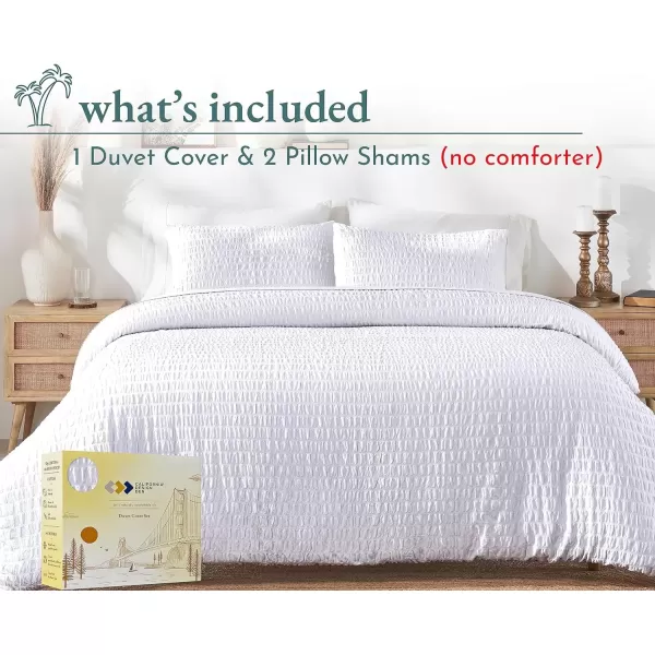 imageCalifornia Design Den 3 Piece King Size Duvet Cover Set 400 Thread Count 100 Cotton Sateen Soft Luxury Sateen Weave Comforter Cover and Two Pillow Shams Button Closure and Corner Ties WhiteKing14 Seersucker  White