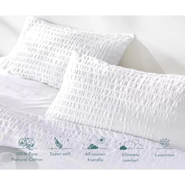 imageCalifornia Design Den 3 Piece King Size Duvet Cover Set 400 Thread Count 100 Cotton Sateen Soft Luxury Sateen Weave Comforter Cover and Two Pillow Shams Button Closure and Corner Ties WhiteKing14 Seersucker  White