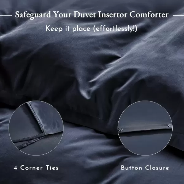 imageCalifornia Design Den 3 Piece King Size Duvet Cover Set 400 Thread Count 100 Cotton Sateen Soft Luxury Sateen Weave Comforter Cover and Two Pillow Shams Button Closure and Corner Ties WhiteKing04 Indigo Dusty Blue