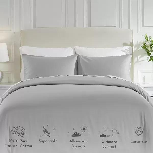 imageCalifornia Design Den 3 Piece King Size Duvet Cover Set 400 Thread Count 100 Cotton Sateen Soft Luxury Sateen Weave Comforter Cover and Two Pillow Shams Button Closure and Corner Ties WhiteKing03 Light Grey