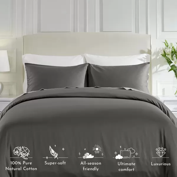 imageCalifornia Design Den 3 Piece King Size Duvet Cover Set 400 Thread Count 100 Cotton Sateen Soft Luxury Sateen Weave Comforter Cover and Two Pillow Shams Button Closure and Corner Ties WhiteKing05 Grey
