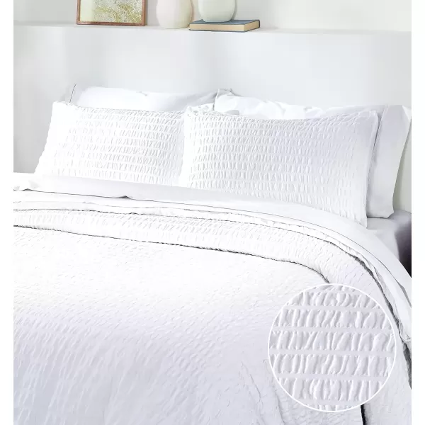 imageCalifornia Design Den 3 Piece King Size Duvet Cover Set 400 Thread Count 100 Cotton Sateen Soft Luxury Sateen Weave Comforter Cover and Two Pillow Shams Button Closure and Corner Ties WhiteKing14 Seersucker  White