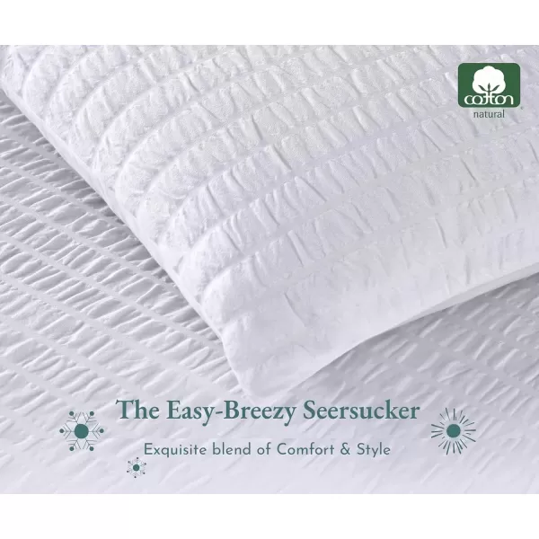 imageCalifornia Design Den 3 Piece King Size Duvet Cover Set 400 Thread Count 100 Cotton Sateen Soft Luxury Sateen Weave Comforter Cover and Two Pillow Shams Button Closure and Corner Ties WhiteKing14 Seersucker  White
