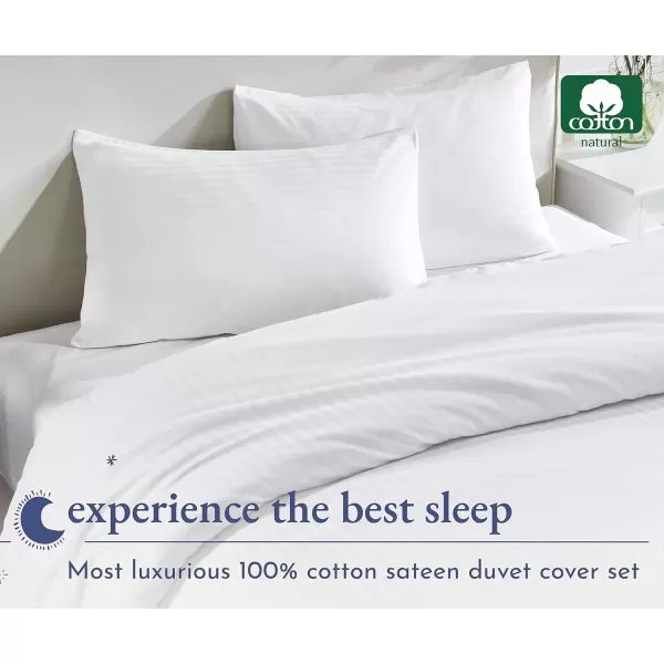 imageCalifornia Design Den 3 Piece King Size Duvet Cover Set 400 Thread Count 100 Cotton Sateen Soft Luxury Sateen Weave Comforter Cover and Two Pillow Shams Button Closure and Corner Ties WhiteKing08 Striped White