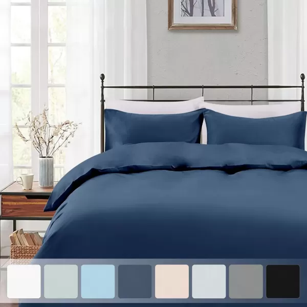 imageCalifornia Design Den 3 Piece King Size Duvet Cover Set 400 Thread Count 100 Cotton Sateen Soft Luxury Sateen Weave Comforter Cover and Two Pillow Shams Button Closure and Corner Ties WhiteKing04 Indigo Dusty Blue
