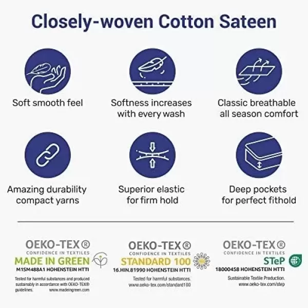 imageCalifornia Design Den 3 Piece King Size Duvet Cover Set 400 Thread Count 100 Cotton Sateen Soft Luxury Sateen Weave Comforter Cover and Two Pillow Shams Button Closure and Corner Ties WhiteKing04 Indigo Dusty Blue
