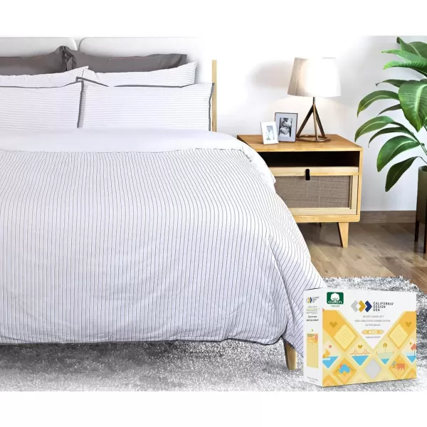 imageCalifornia Design Den 3 Piece King Size Duvet Cover Set 400 Thread Count 100 Cotton Sateen Soft Luxury Sateen Weave Comforter Cover and Two Pillow Shams Button Closure and Corner Ties WhiteKing12 Pinstripe