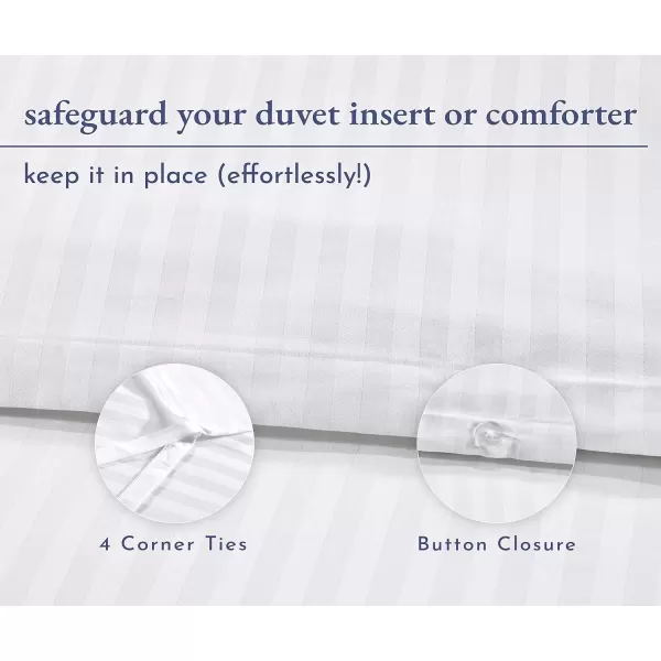 imageCalifornia Design Den 3 Piece King Size Duvet Cover Set 400 Thread Count 100 Cotton Sateen Soft Luxury Sateen Weave Comforter Cover and Two Pillow Shams Button Closure and Corner Ties WhiteKing08 Striped White