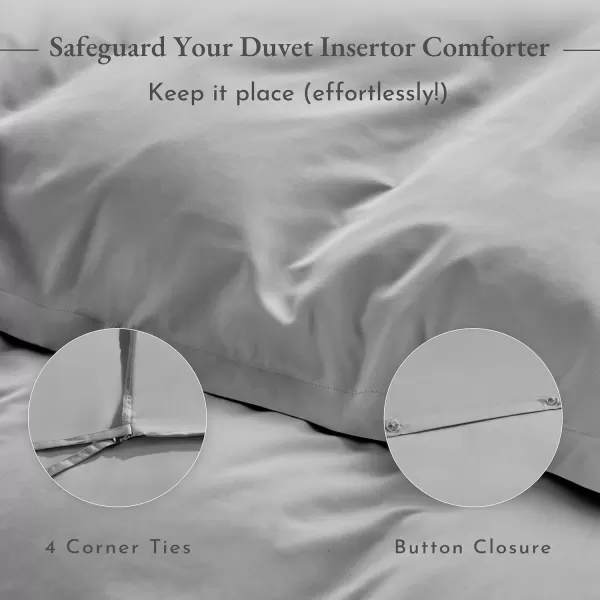 imageCalifornia Design Den 3 Piece King Size Duvet Cover Set 400 Thread Count 100 Cotton Sateen Soft Luxury Sateen Weave Comforter Cover and Two Pillow Shams Button Closure and Corner Ties WhiteKing03 Light Grey