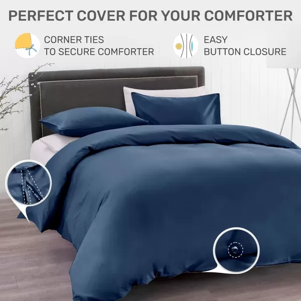 imageCalifornia Design Den 3 Piece King Size Duvet Cover Set 400 Thread Count 100 Cotton Sateen Soft Luxury Sateen Weave Comforter Cover and Two Pillow Shams Button Closure and Corner Ties WhiteKing04 Indigo Dusty Blue