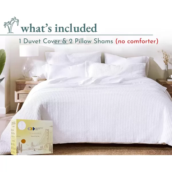 imageCalifornia Design Den 3 Piece King Size Duvet Cover Set 400 Thread Count 100 Cotton Sateen Soft Luxury Sateen Weave Comforter Cover and Two Pillow Shams Button Closure and Corner Ties WhiteKing06 White Waffle