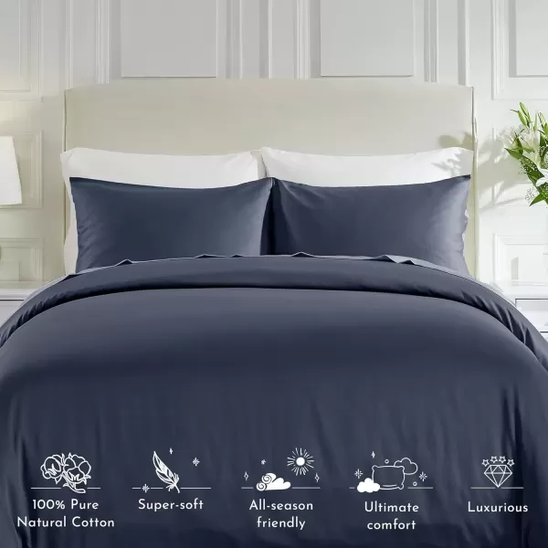 imageCalifornia Design Den 3 Piece King Size Duvet Cover Set 400 Thread Count 100 Cotton Sateen Soft Luxury Sateen Weave Comforter Cover and Two Pillow Shams Button Closure and Corner Ties WhiteKing04 Indigo Dusty Blue