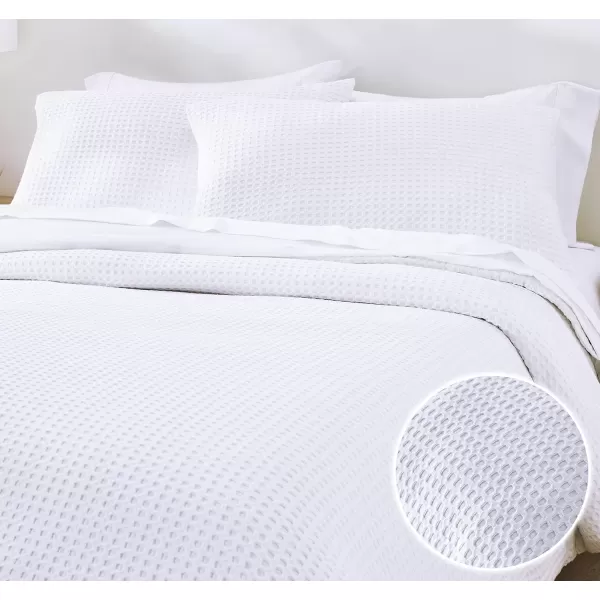 imageCalifornia Design Den 3 Piece King Size Duvet Cover Set 400 Thread Count 100 Cotton Sateen Soft Luxury Sateen Weave Comforter Cover and Two Pillow Shams Button Closure and Corner Ties WhiteKing06 White Waffle