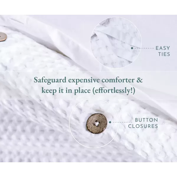 imageCalifornia Design Den 3 Piece King Size Duvet Cover Set 400 Thread Count 100 Cotton Sateen Soft Luxury Sateen Weave Comforter Cover and Two Pillow Shams Button Closure and Corner Ties WhiteKing06 White Waffle