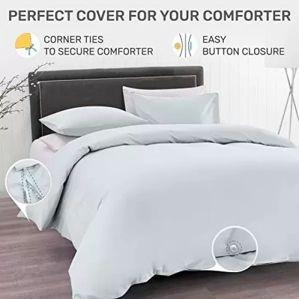 imageCalifornia Design Den 3 Piece King Size Duvet Cover Set 400 Thread Count 100 Cotton Sateen Soft Luxury Sateen Weave Comforter Cover and Two Pillow Shams Button Closure and Corner Ties WhiteKing03 Light Grey
