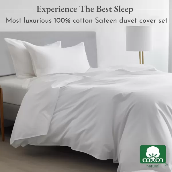 imageCalifornia Design Den 3 Piece King Size Duvet Cover Set 400 Thread Count 100 Cotton Sateen Soft Luxury Sateen Weave Comforter Cover and Two Pillow Shams Button Closure and Corner Ties WhiteKing02 Ivory