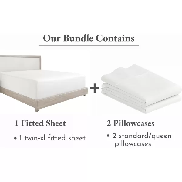imageCalifornia Design Den 3Piece Bundle  Fitted Sheet with 2 Pillowcases 400 Thread Count 100 Cotton Sateen Deep Pockets Twin XL Size Ivory