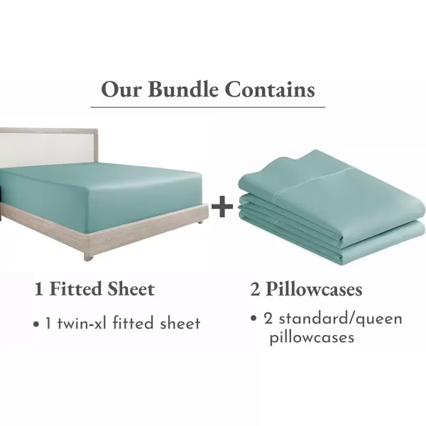imageCalifornia Design Den 3Piece Bundle  Fitted Sheet with 2 Pillowcases 400 Thread Count 100 Cotton Sateen Deep Pockets Twin XL Size Teal