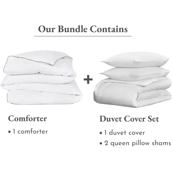 imageCalifornia Design Den 4 Piece Bedding Bundle  3 Piece Duvet Cover Set 400 Thread Count 100 Cotton Sateen  1 Down Alternative Comforter Queen White