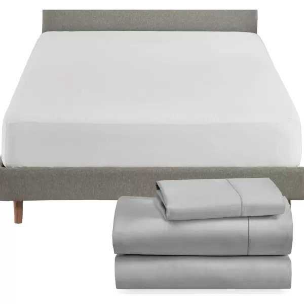 imageCalifornia Design Den 4 Piece Bedding Bundle  3 Piece Light Grey Sheet Set 400 Thread Count 100 Cotton Sateen with 1 White Mattress Protector  Twin