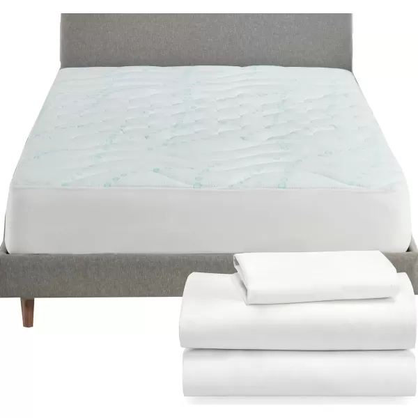 imageCalifornia Design Den 4 Piece Bedding Bundle  3 Piece Sheet Set 100 Cotton Sateen with 1 Mattress Pad Twin White