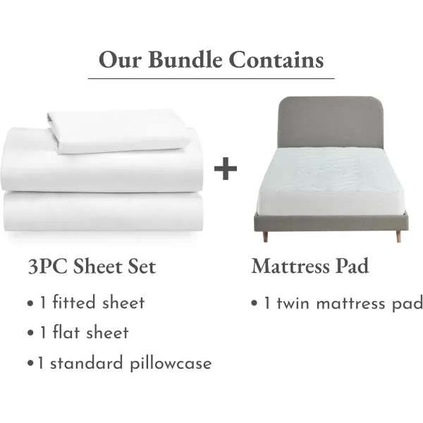 imageCalifornia Design Den 4 Piece Bedding Bundle  3 Piece Sheet Set 100 Cotton Sateen with 1 Mattress Pad Twin White