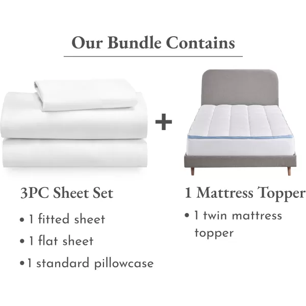 imageCalifornia Design Den 4 Piece Bedding Bundle  3 Piece Sheet Set 100 Cotton Sateen with 1 Mattress Topper Twin White
