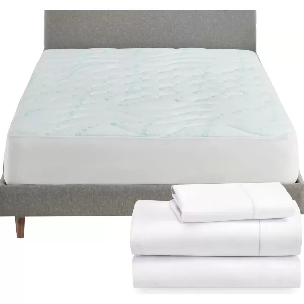 imageCalifornia Design Den 4 Piece Bedding Bundle  3 Piece Sheet Set 400 Thread Count 100 Cotton Sateen with 1 Mattress Pad Twin White