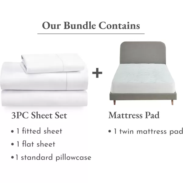 imageCalifornia Design Den 4 Piece Bedding Bundle  3 Piece Sheet Set 400 Thread Count 100 Cotton Sateen with 1 Mattress Pad Twin White