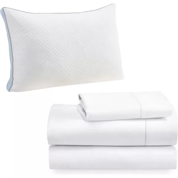 imageCalifornia Design Den 4 Piece Bedding Bundle  3 Piece Twin Sheet Set 400 Thread Count 100 Cotton Sateen with 1 Queen Size Luxury Pillow White