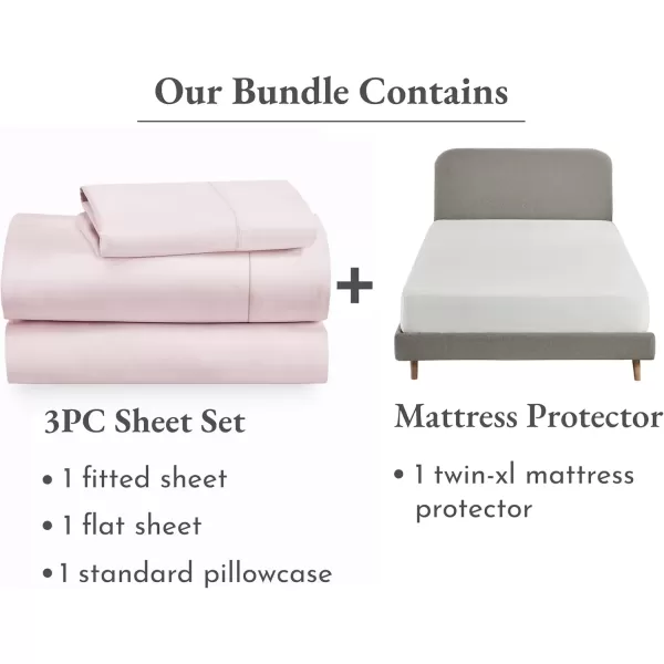 imageCalifornia Design Den 4 Piece Twin XL Size Sheet Set Pink and Waterproof Mattress Protector White Bundle  400 Thread Count 100 Cotton Sateen 3 Piece Sheet Set with 1 Mattress Protector
