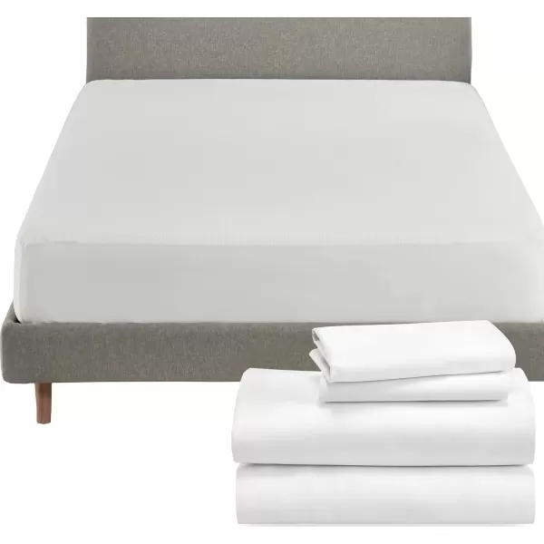 imageCalifornia Design Den 5 Piece Full Size Sheet Set and Waterproof Mattress Protector Bundle  Soft 100 Cotton Sateen 4 Piece Sheet Set with 1 Mattress Protector White