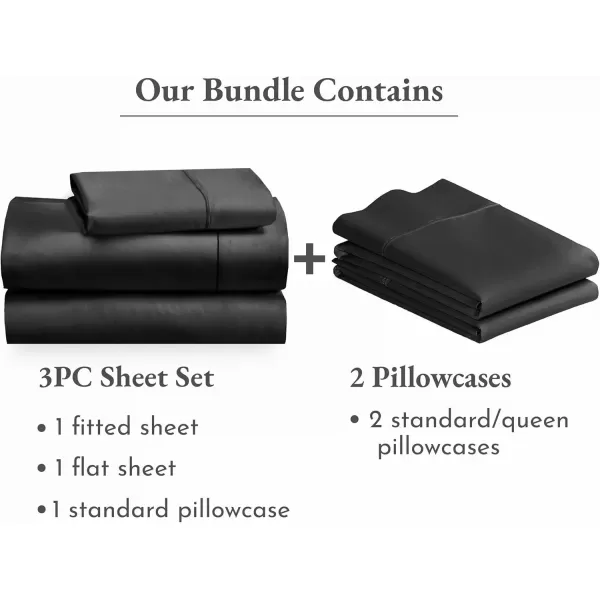 imageCalifornia Design Den 5 Piece Twin XL Size Sheet Set with 3 Pillowcases 400 Thread Count 100 Cotton Sateen Black