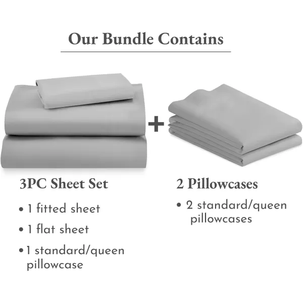 imageCalifornia Design Den 5 Piece Twin XL Size Sheet Set with 3 Pillowcases 600 Thread Count 100 Cotton Sateen Light Grey