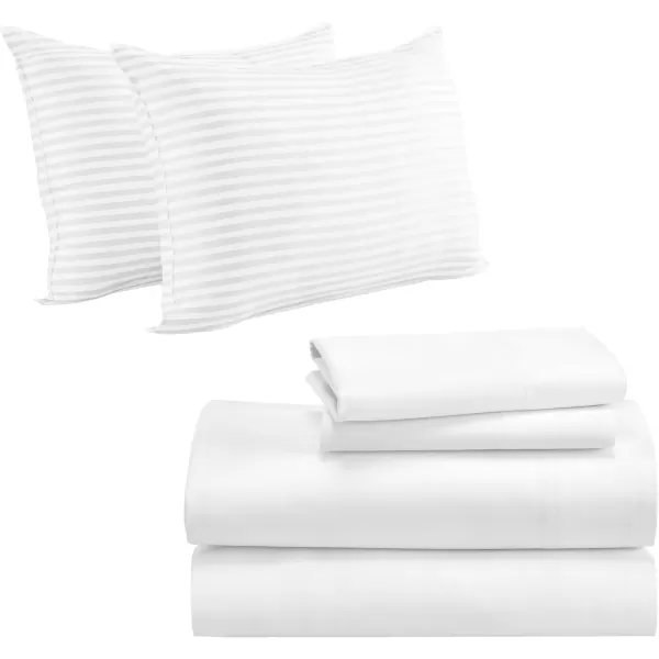 imageCalifornia Design Den 6 Piece Bedding Bundle  4 Piece Full Sheet Set 600 Thread Count 100 Cotton Sateen with 2 Standard Size Bed Pillows White