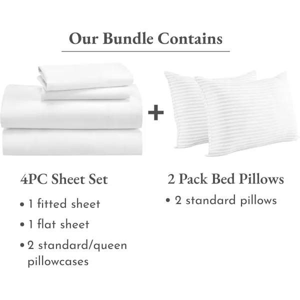imageCalifornia Design Den 6 Piece Bedding Bundle  4 Piece Full Sheet Set 600 Thread Count 100 Cotton Sateen with 2 Standard Size Bed Pillows White