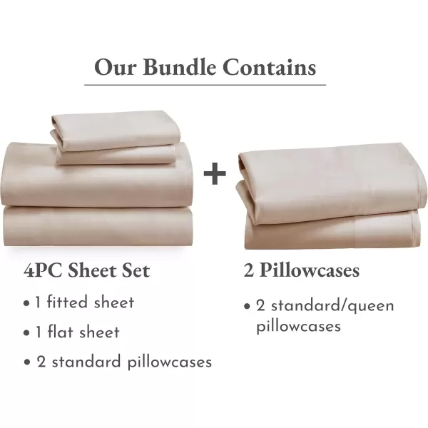 imageCalifornia Design Den 6 Piece Full Size Sheet Set with 4 Pillowcases  Soft 100 Cotton Sateen Beige