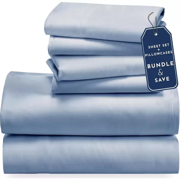 imageCalifornia Design Den 6 Piece Full Size Sheet Set with 4 Pillowcases  Soft 100 Cotton Sateen Blue Hydrangea