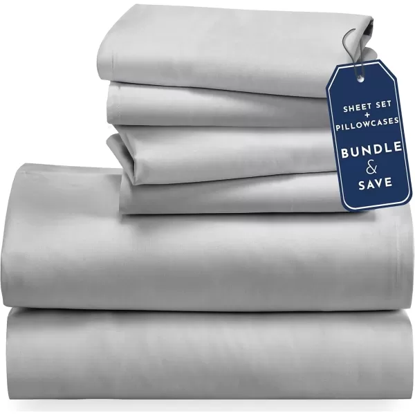 imageCalifornia Design Den 6 Piece Full Size Sheet Set with 4 Pillowcases  Soft 100 Cotton Sateen Light Grey
